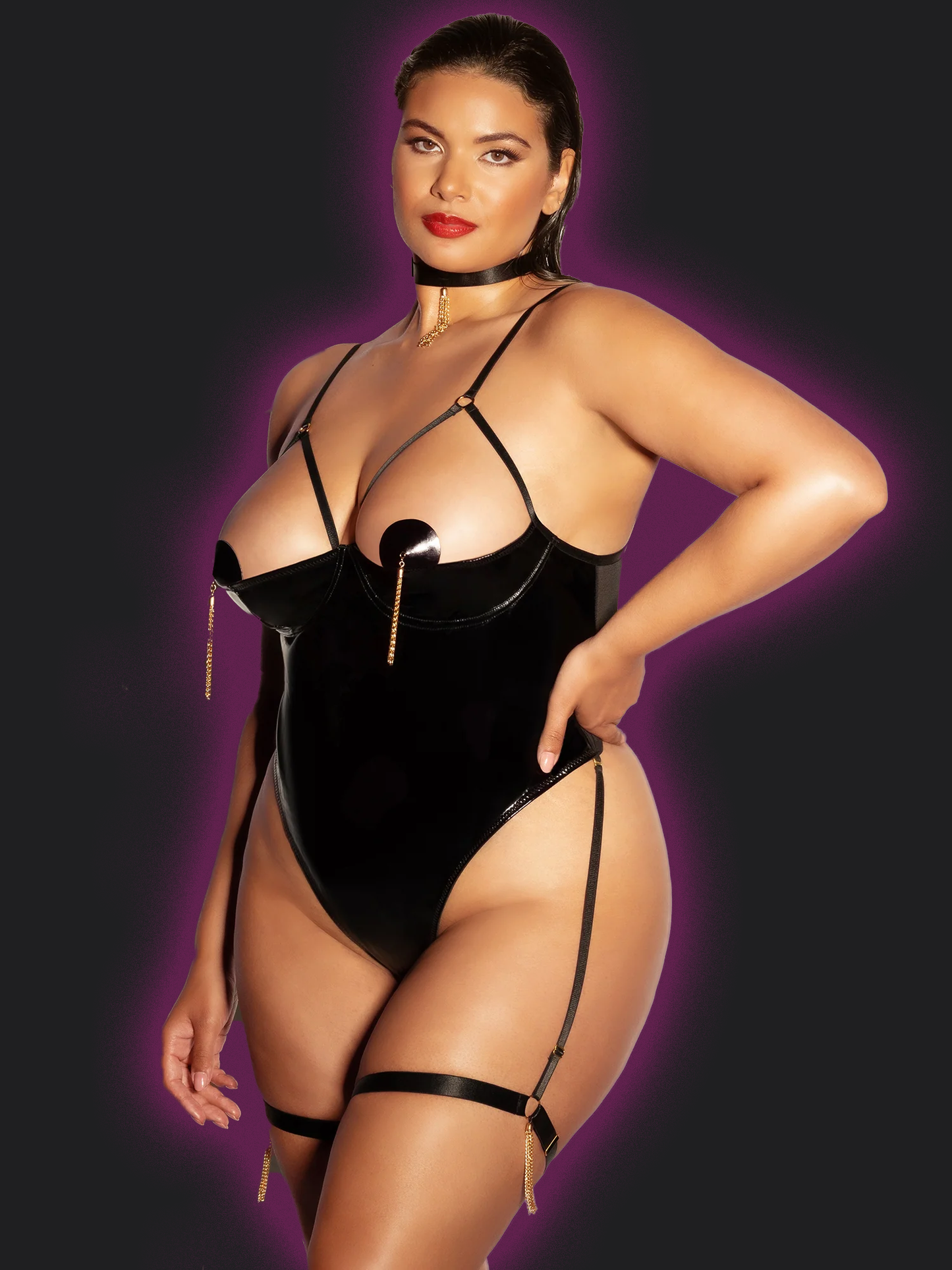 FETISH Play Open Shelf Cup Vinyl Teddy w/Nipple Covers