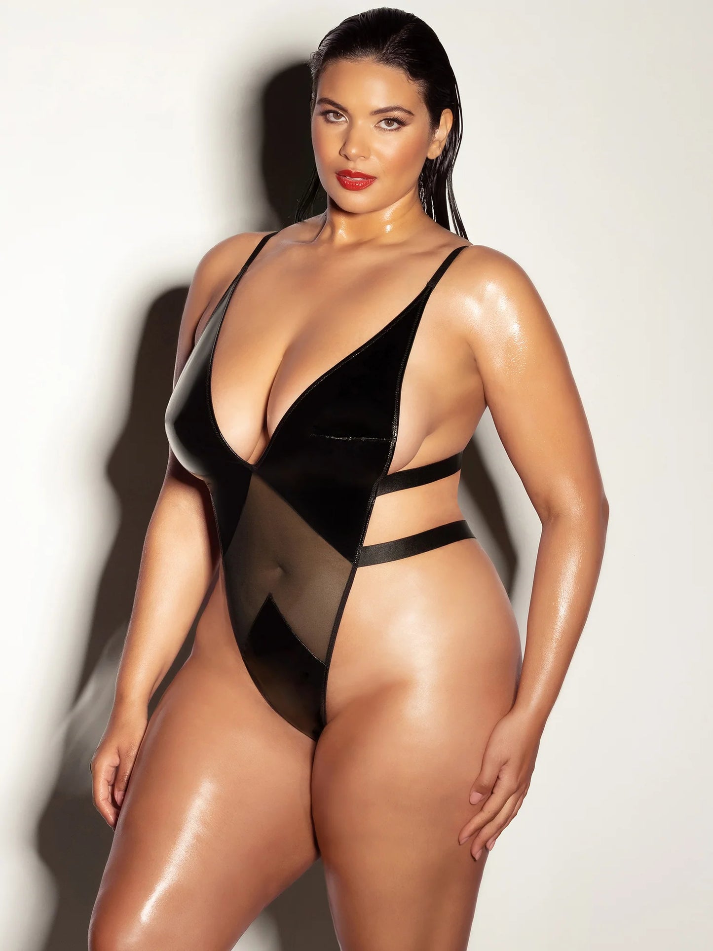 FETISH FETISH Limitless High Leg Vinyl & Mesh Teddy