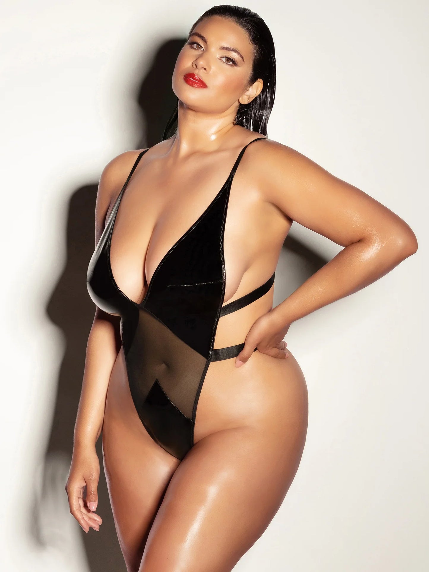 FETISH FETISH Limitless High Leg Vinyl & Mesh Teddy
