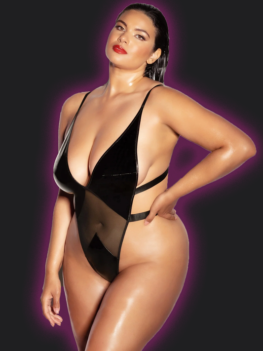 FETISH FETISH Limitless High Leg Vinyl & Mesh Teddy