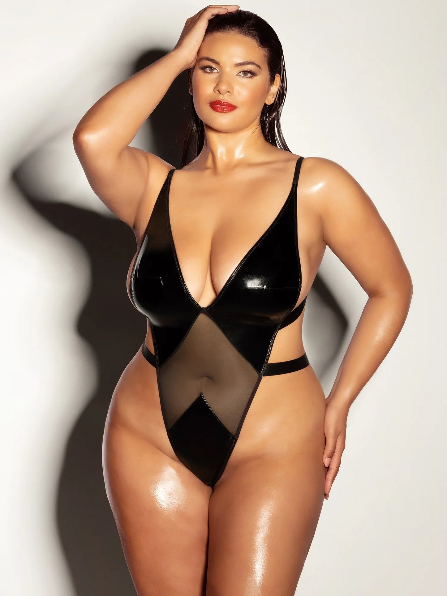 FETISH FETISH Limitless High Leg Vinyl & Mesh Teddy