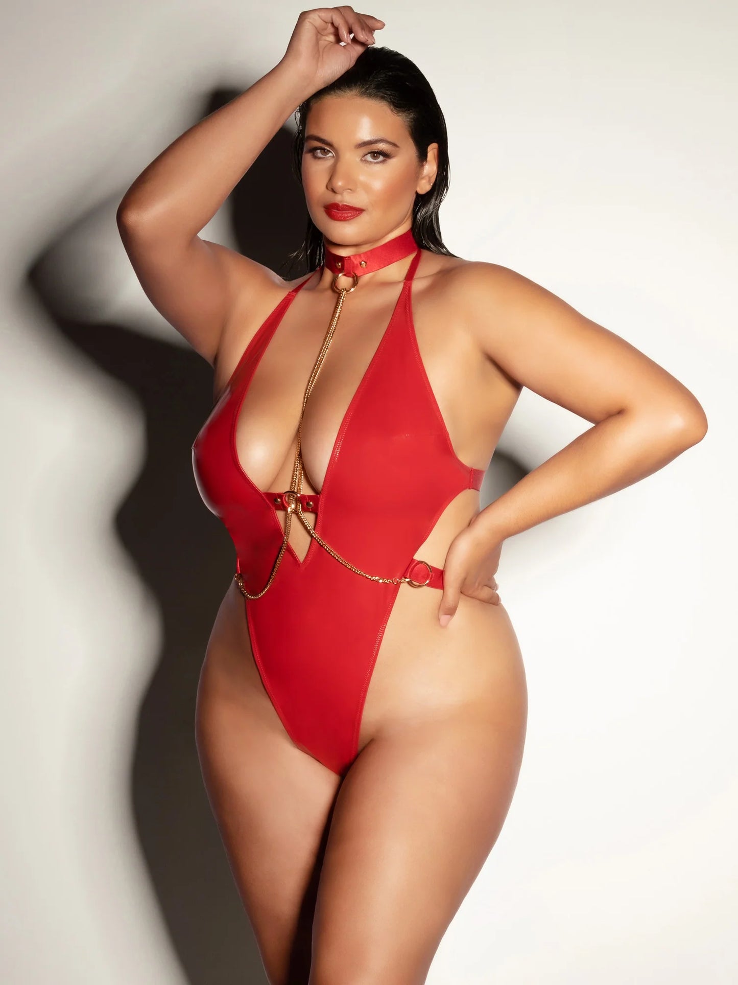 FETISH Submissive V-Plunge Vinyl Teddy w/Removable Chain Harness