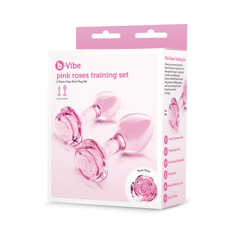 b-Vibe Pink Roses Glass Butt Plug Training Set