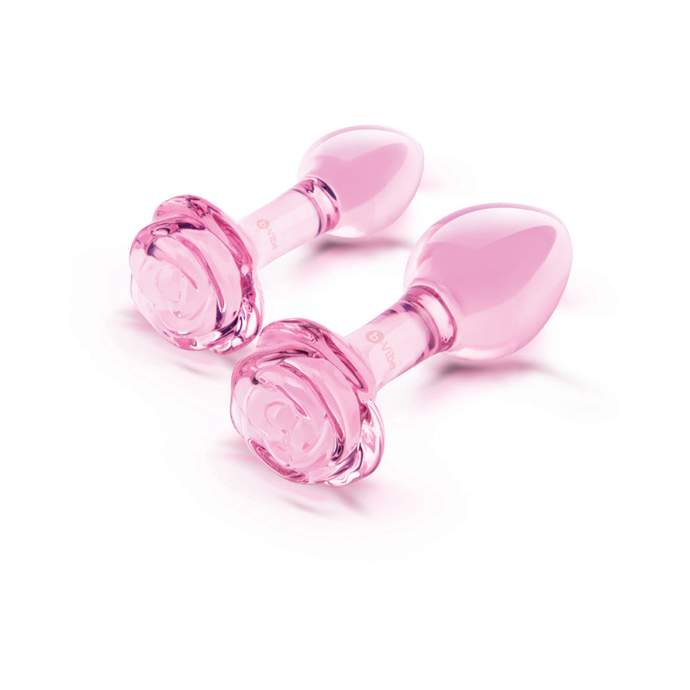 b-Vibe Pink Roses Glass Butt Plug Training Set
