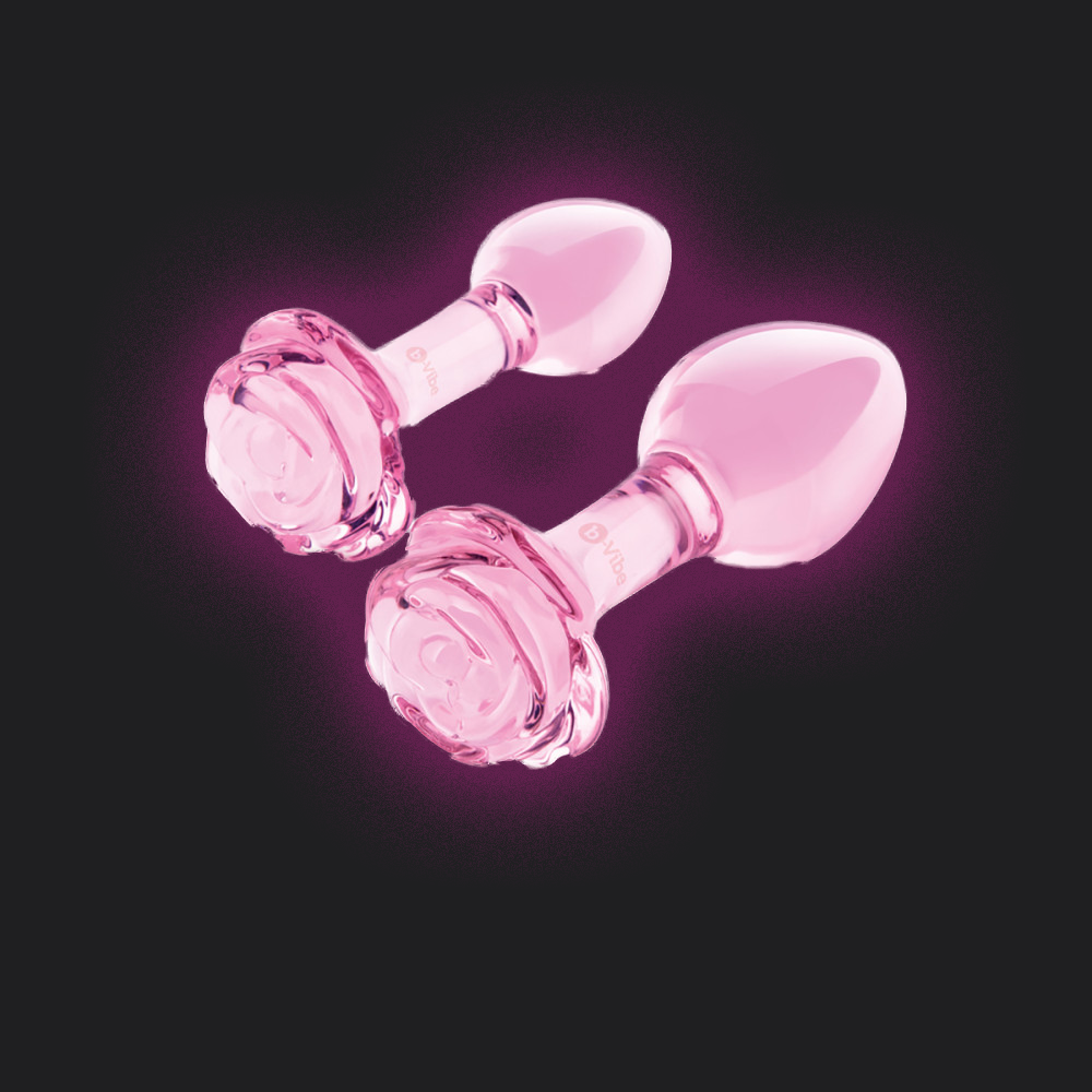 b-Vibe Pink Roses Glass Butt Plug Training Set