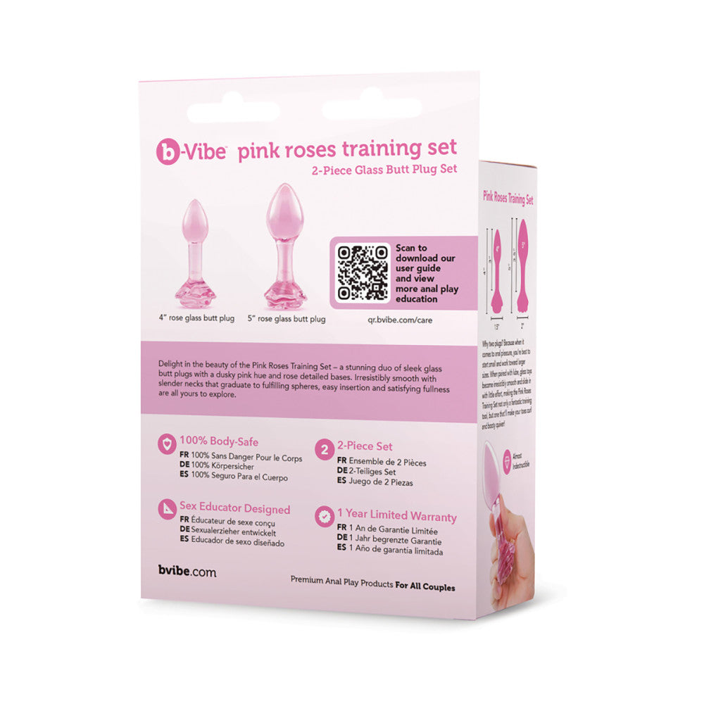 b-Vibe Pink Roses Glass Butt Plug Training Set
