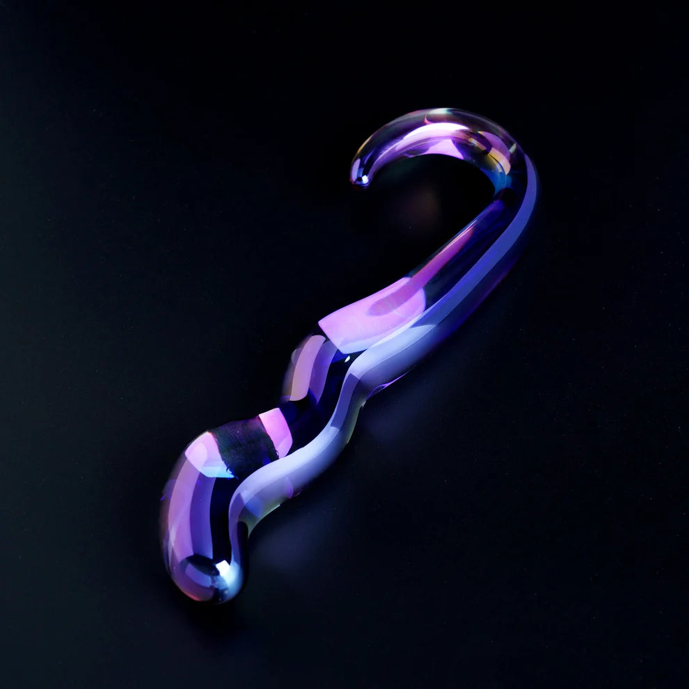 Cristal Blue Flame Curved Glass Dildo