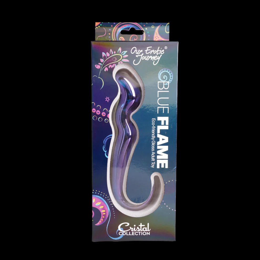 Cristal Blue Flame Curved Glass Dildo