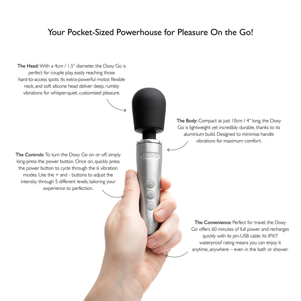Doxy Go Travel-Sized Wand Massager bedroom besties features