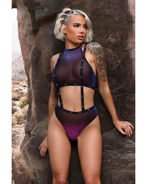 Vibes Stardust Iridescent Mesh Halter Top & Suspender Bottoms