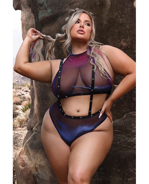Vibes Stardust Iridescent Mesh Halter Top & Suspender Bottoms