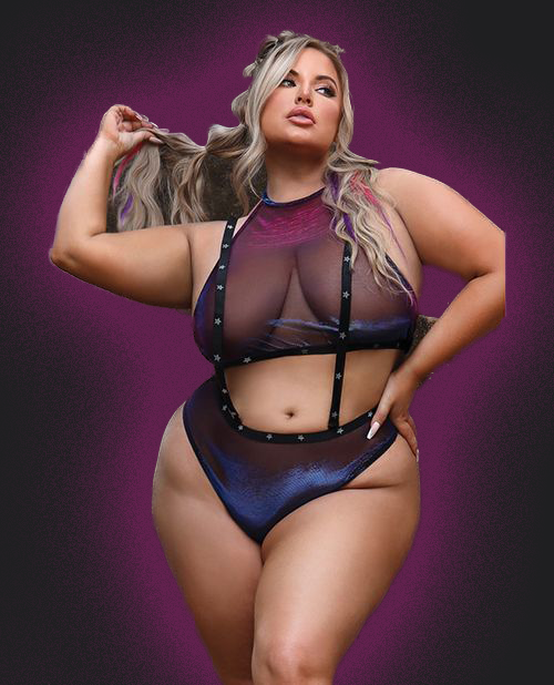 Vibes Stardust Iridescent Mesh Halter Top & Suspender Bottoms
