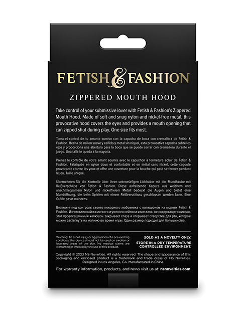 Fetish & Fashion Zippered Mouth Hood back packaging