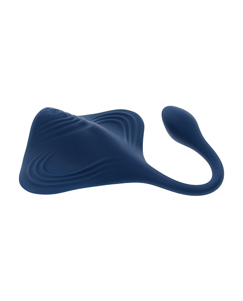 Blue silicone Gender X Daily Grind Vibrator on a white background