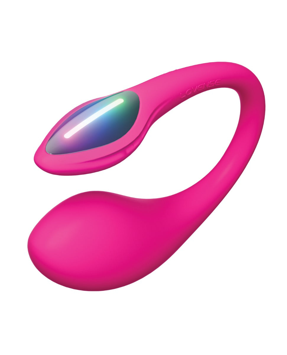 Pink silicone lovense lush mini on a white background