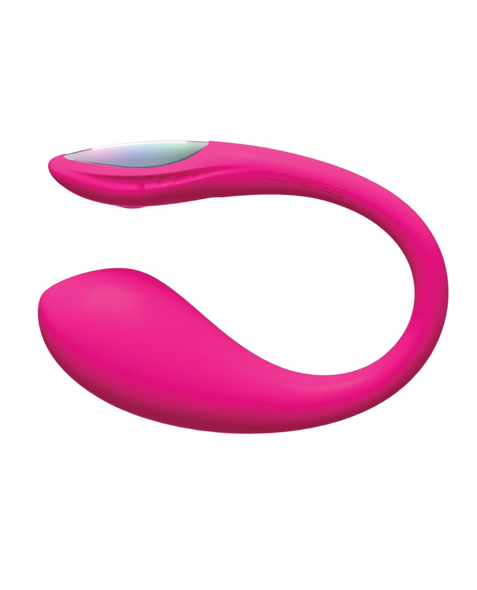 Pink lovense lush mini vibrator side view on a white background
