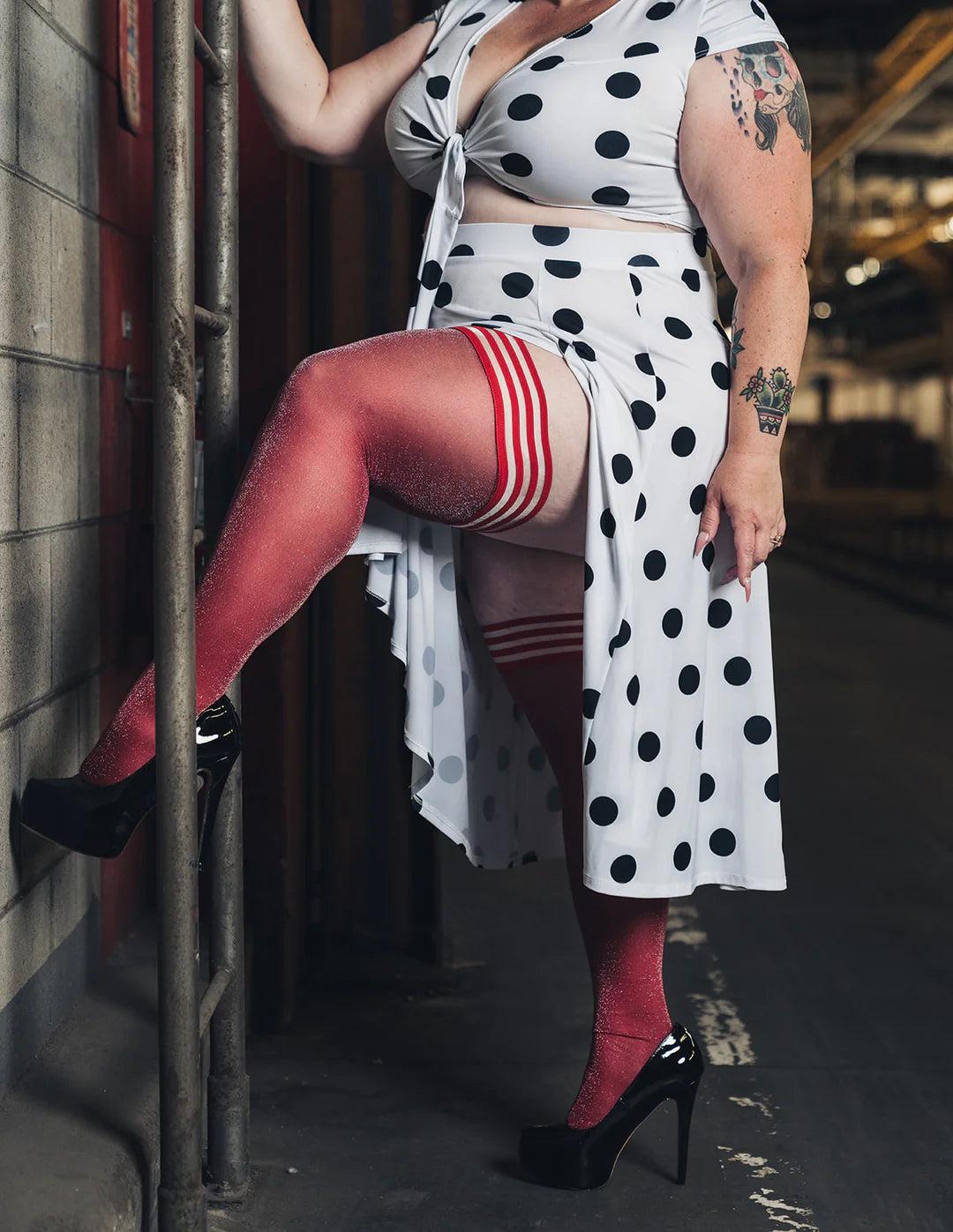Kixies Holly Shimmer Cranberry Thigh Highs - Petite to Plus Size
