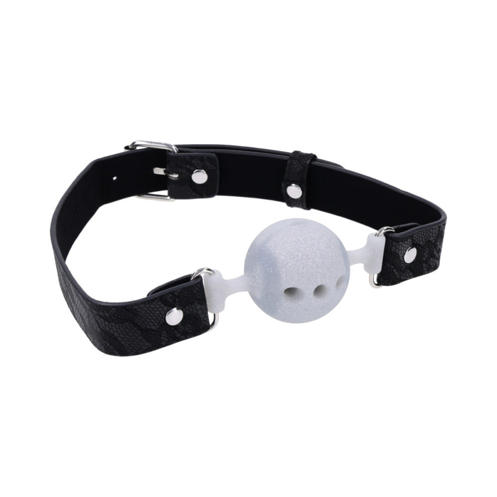 Sex & Mischief Lace Silicone Breathable Ball Gag side view breathable ball gag