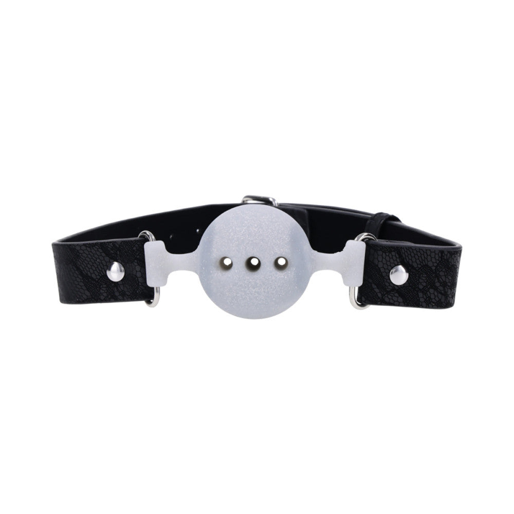 Sex & Mischief Lace Silicone Breathable Ball Gag glitter ball front