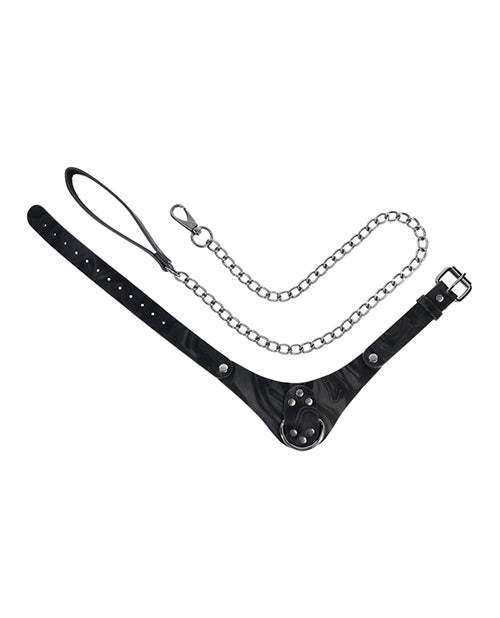 Black leather choker with chain on a white background