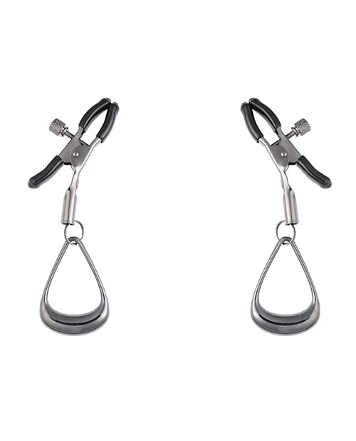 Pair of metal nipple clamps on a white background