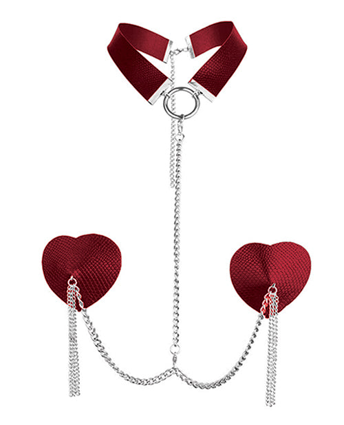 Nipplicious Dominatrix Leather Collar& Pasties w/Chain