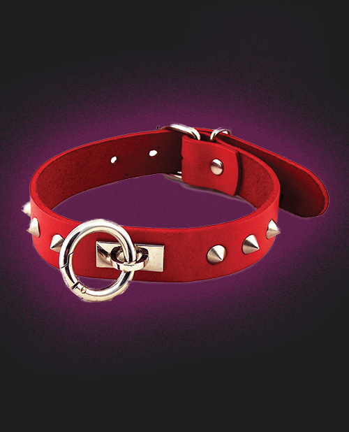 Rouge Leather O Ring Studded Collar