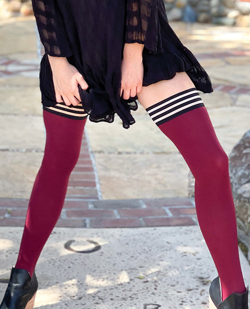 Kixies Heather Cabernet Opaque Thigh Highs - Petite to Plus Size