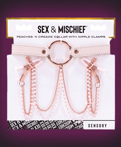 Sex & Mischief Peaches 'n CreaMe Collar w/Nipple Clamps