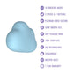 Blue silicone Blush Play With Me Cuddle Cloud Vibrator with features listed on a white background
