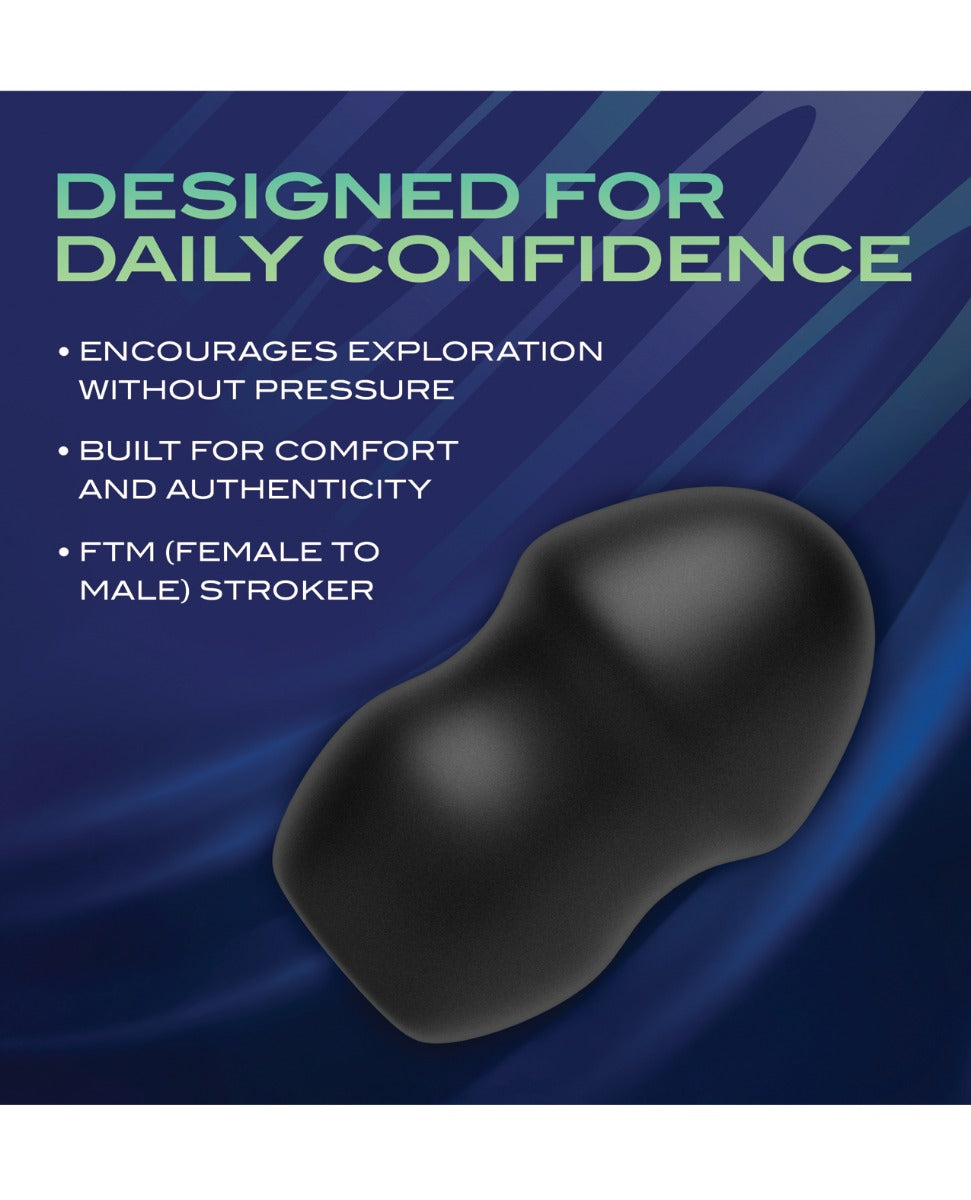 Blush URSELF Fortify FTM Stroker with promotional text on a blue background