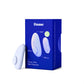 Blue packaging of 'Dame' panty vibe with remote control on a white background