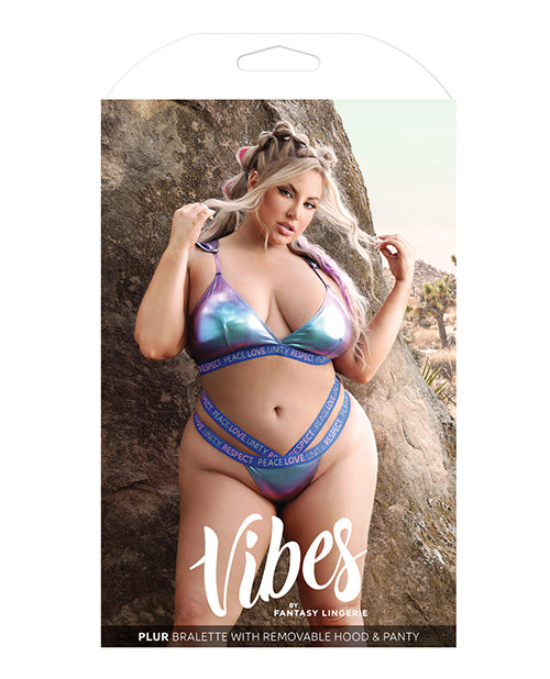 Vibes Plur Iridescent Bralette w/Removable Hood & Panty