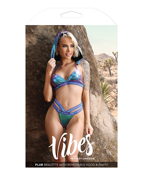 Vibes Plur Iridescent Bralette w/Removable Hood & Panty