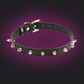 Black leather choker with gold studs on a dark purple background