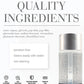 Product packaging with quality ingredients list and certification logos on a white background