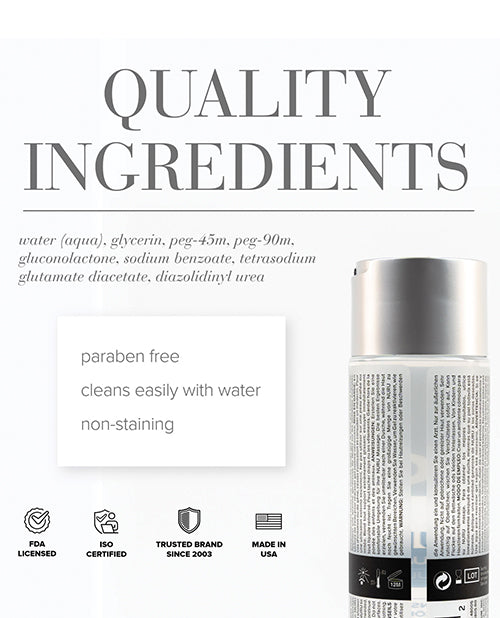 Product packaging with quality ingredients list and certification logos on a white background