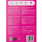 Back of a product packaging with text and QR code on a pink background