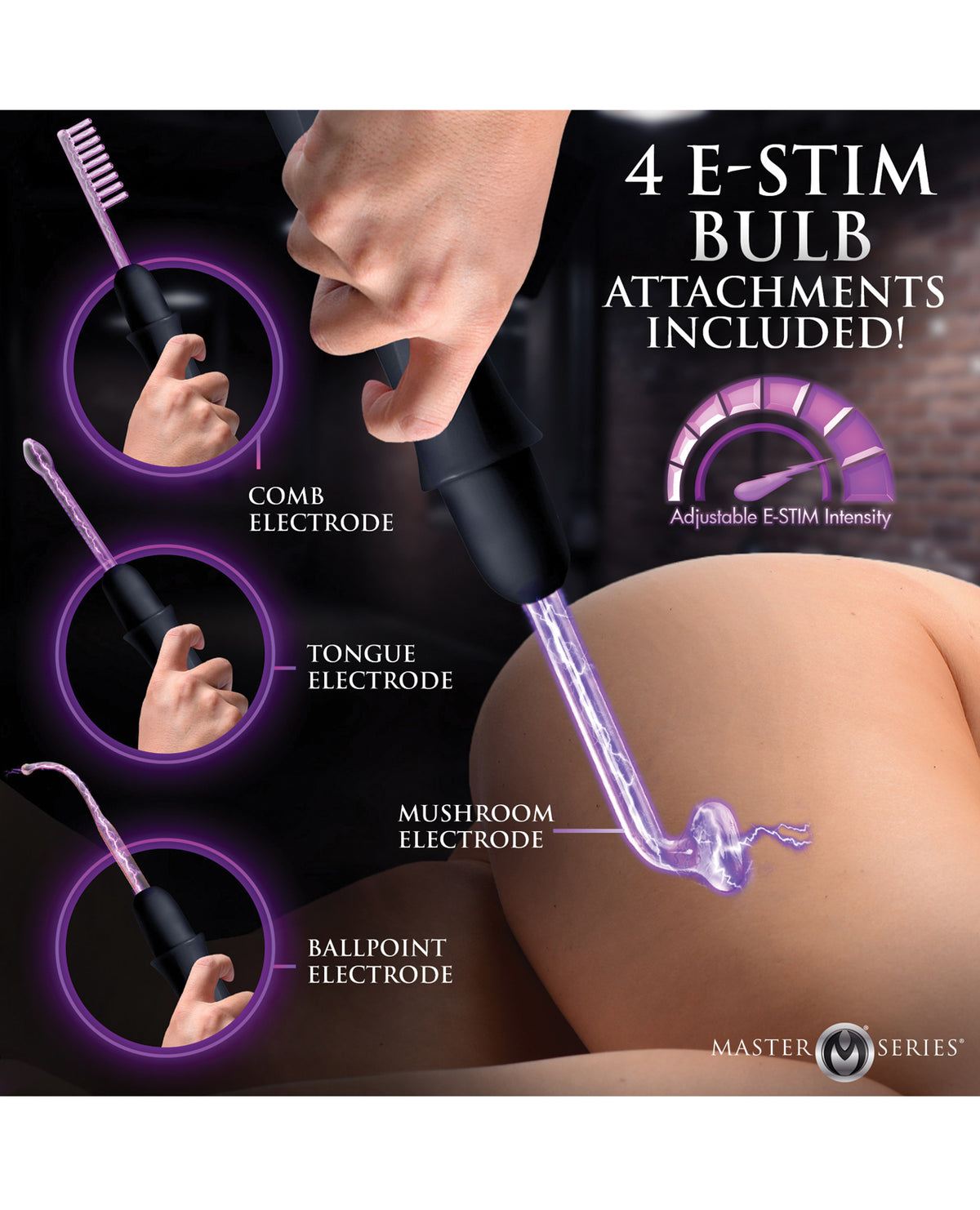 Master Series Elektrawand Rechargeable Violet Wand w/Attachments - Black