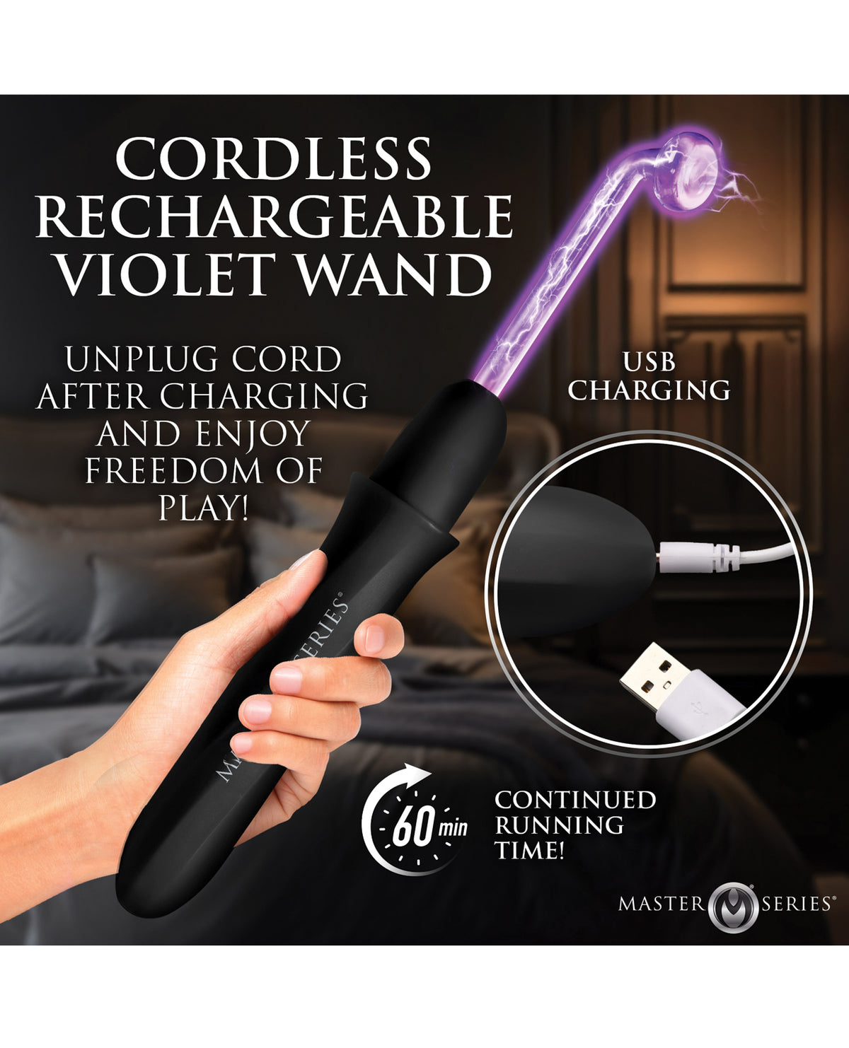 Master Series Elektrawand Rechargeable Violet Wand w/Attachments - Black