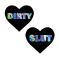 Neva Nude Holographic Dirty Slut Heart Pasties - Black O/S