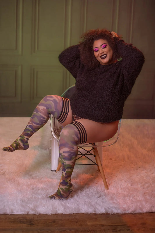 Kix'ies Alex Camo Thigh Highs - Petite to Plus Size.