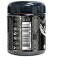 Black container with label and barcode on a white background