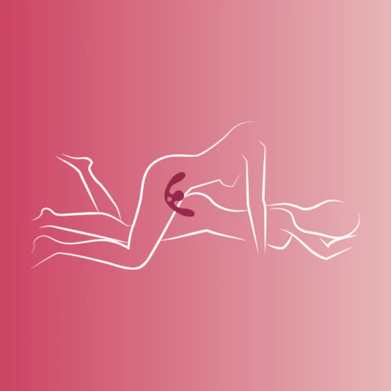 Outline of a woman using SVibe Snail GIZI Duo Double Ended Dildo And Vibe on a pink background