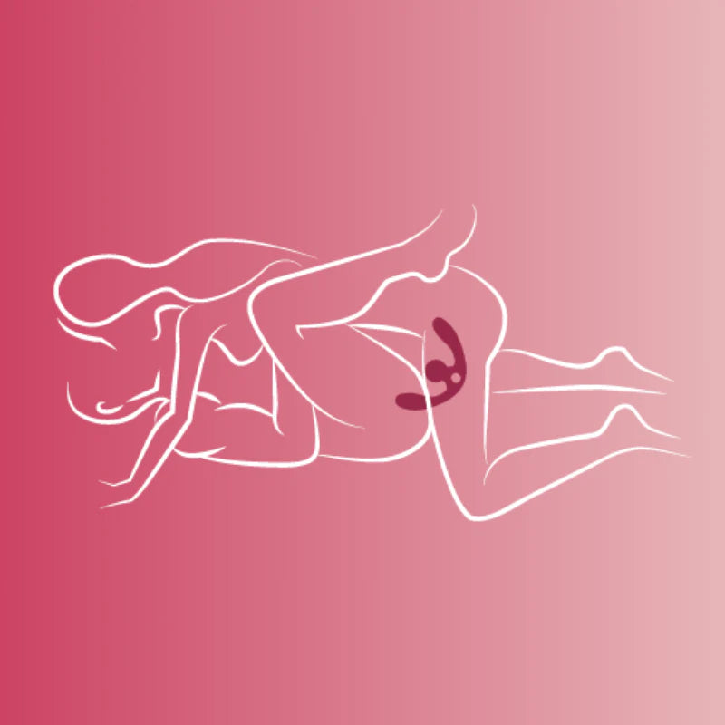Outline of a woman using SVibe Snail GIZI Duo Double Ended Dildo And Vibe on a pink background