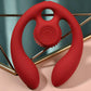 Red silicone SVibe Snail GIZI Duo Double Ended Dildo And Vibe on a stand with a blue background