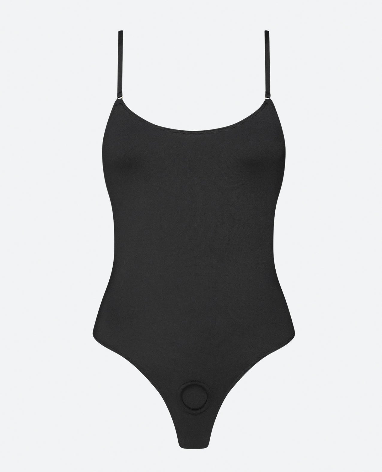 Black one-piece Strap On Me Signature Strap On Harness  with thin straps on a white background