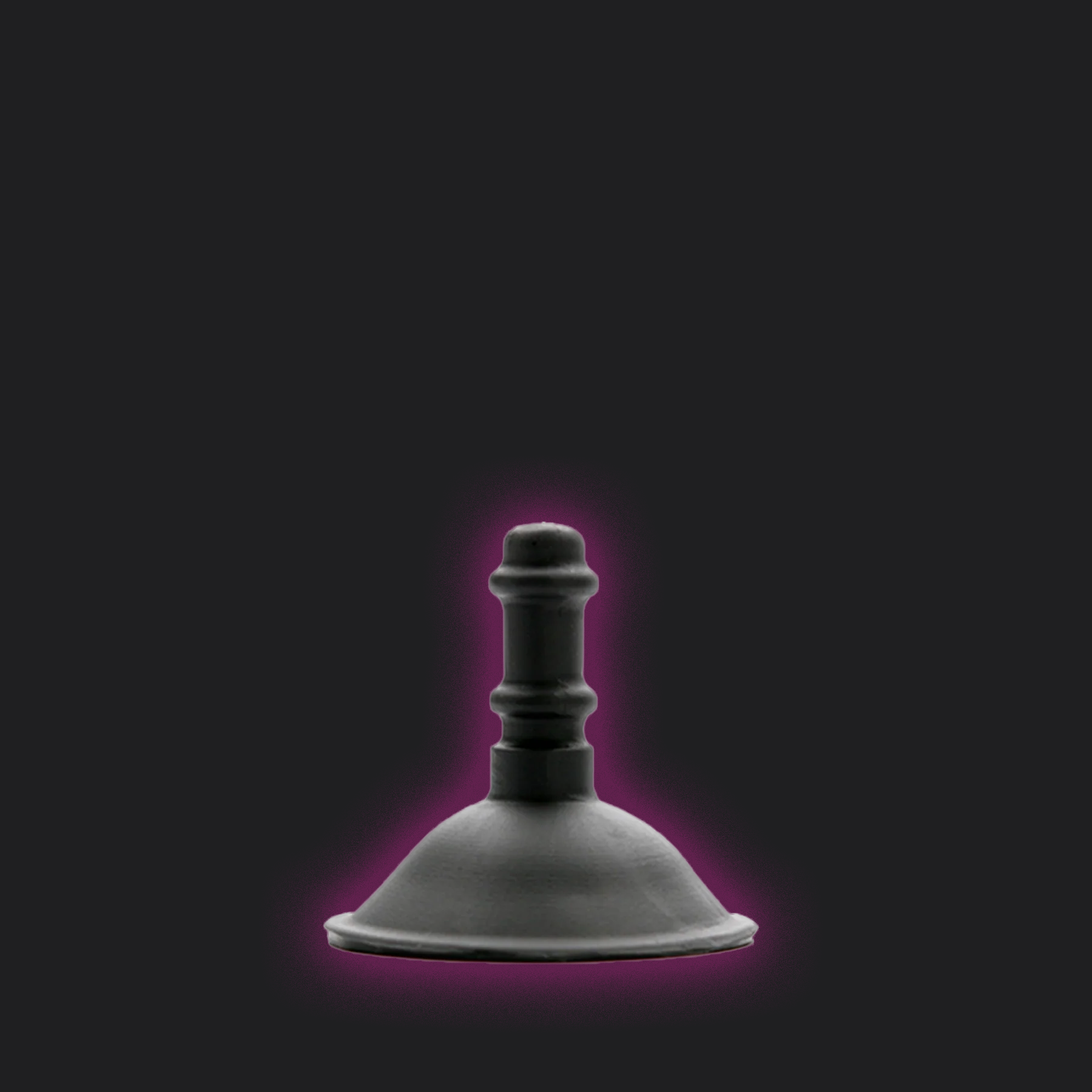 Black Tantus Suction Cup Dildo Attachment with a purple glow on a black background