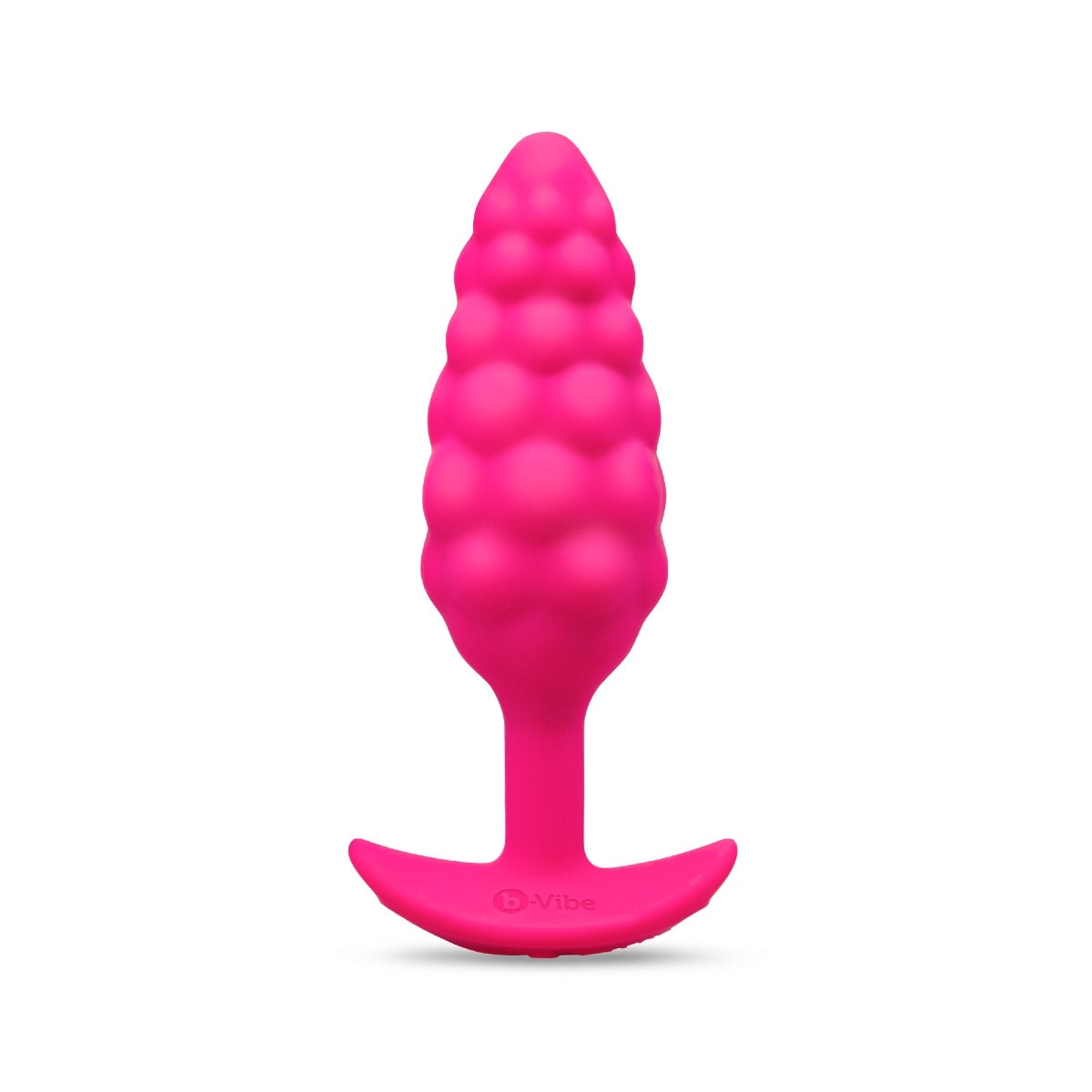 Pink silicone b-Vibe Bump Texture Plug Small with textured design on a white background