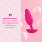 Pink silicone product on a pink background with text about body-safe silicone.